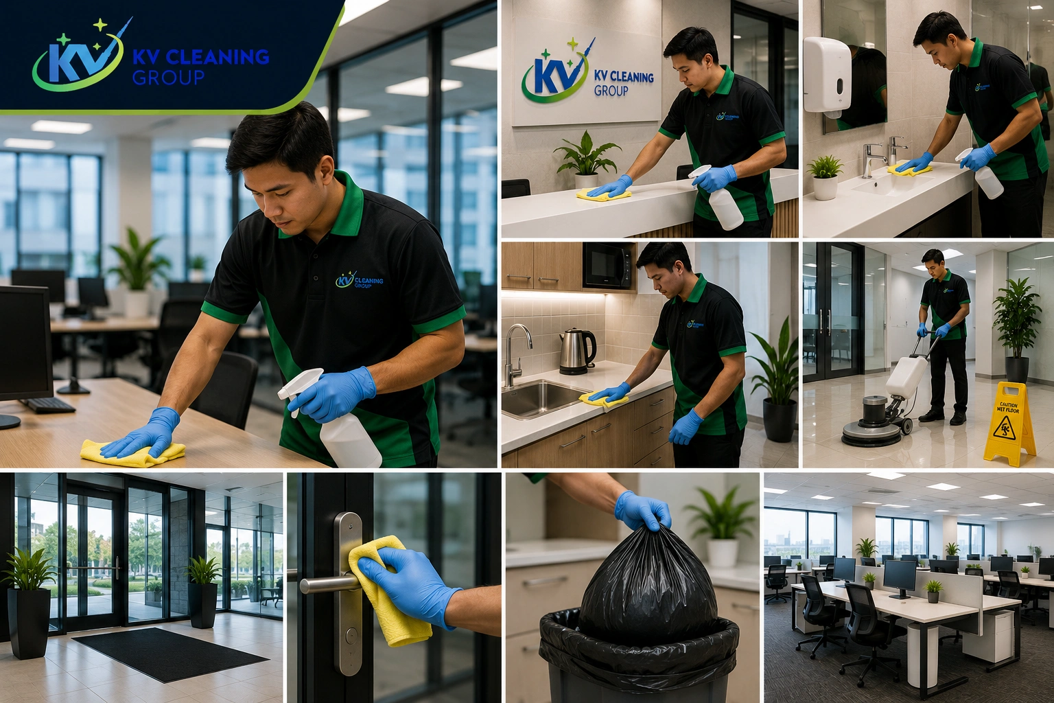KV Cleaning Group cleaner maintaining details in a Sydney commercial workplace