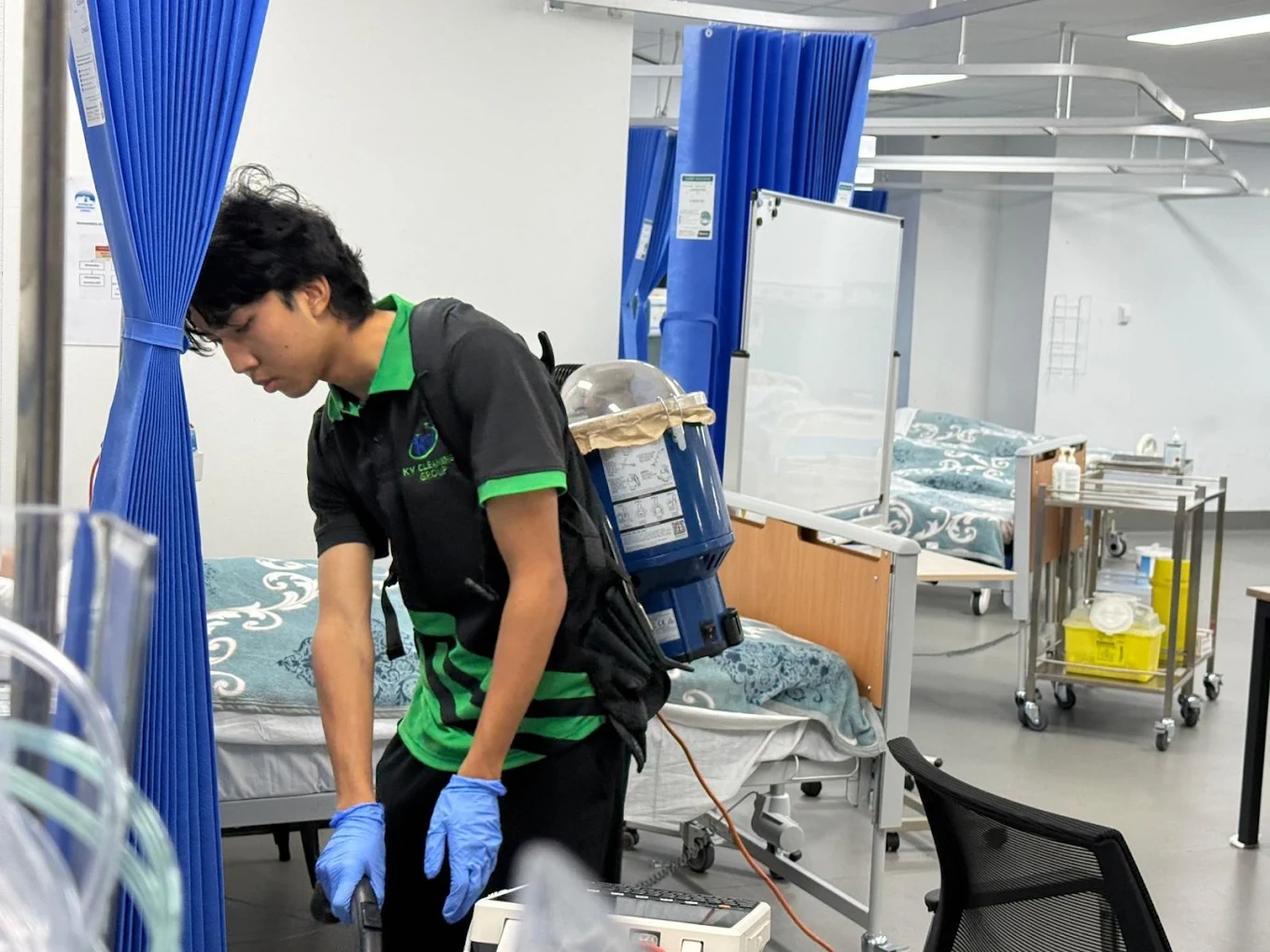 KV Cleaning Group cleaner working in a hospital environment in Sydney