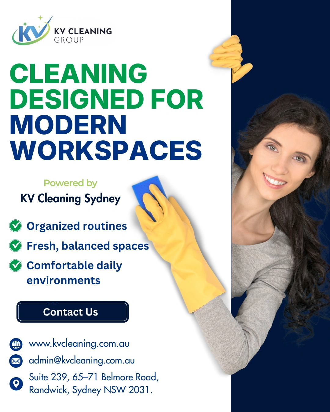 Office cleaning portfolio showcasing KV Cleaning Group work