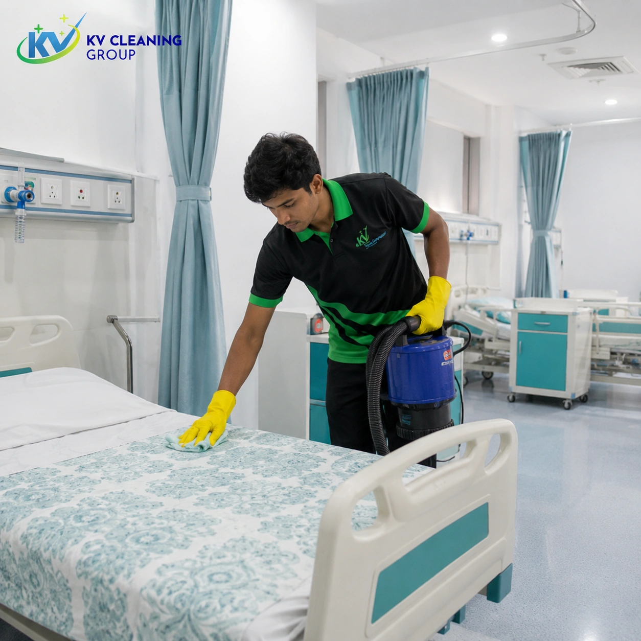 Professional KV Cleaning Group cleaner cleaning and maintaining a hospital room in Sydney
