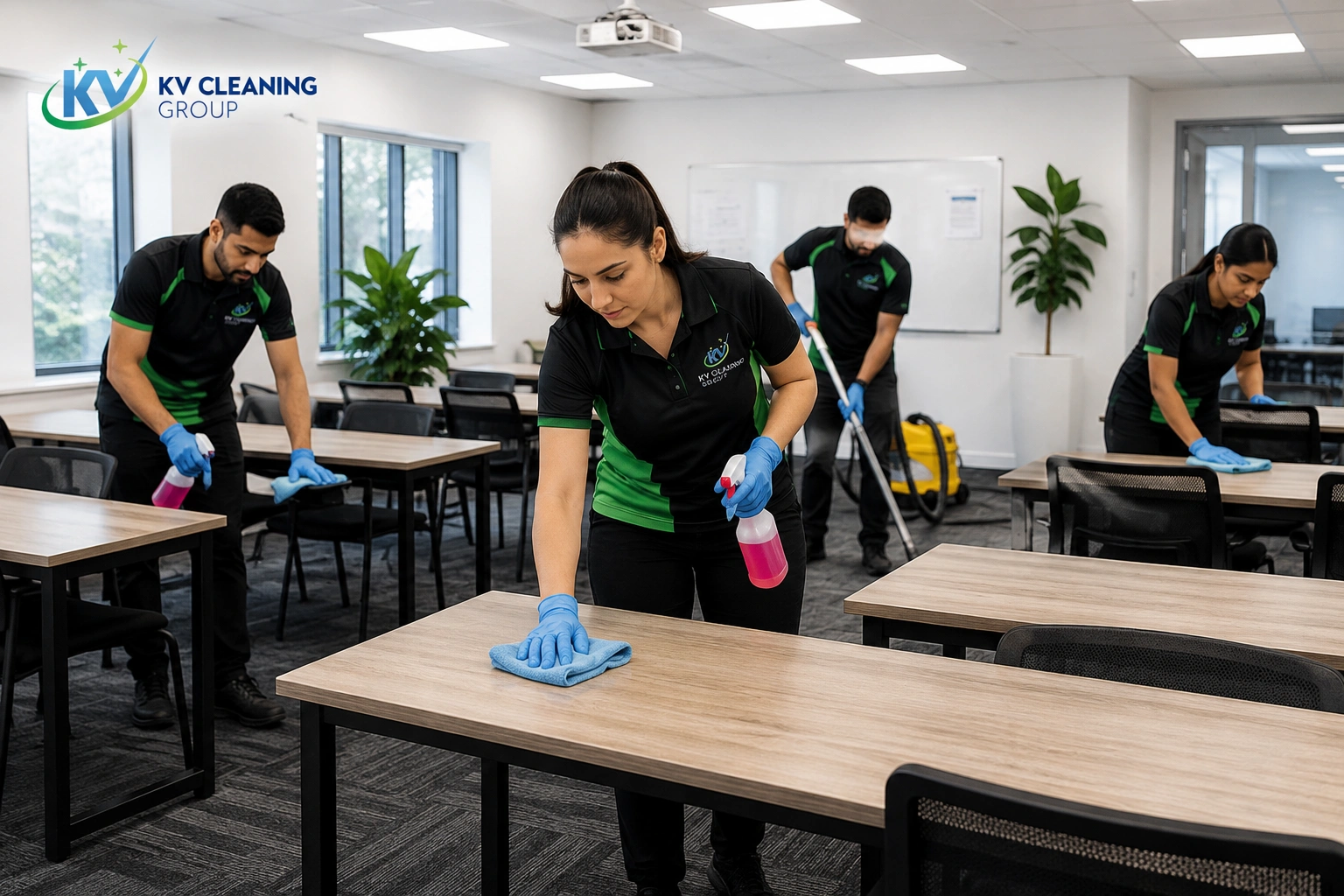 Professional commercial cleaning team servicing a workplace in Sydney