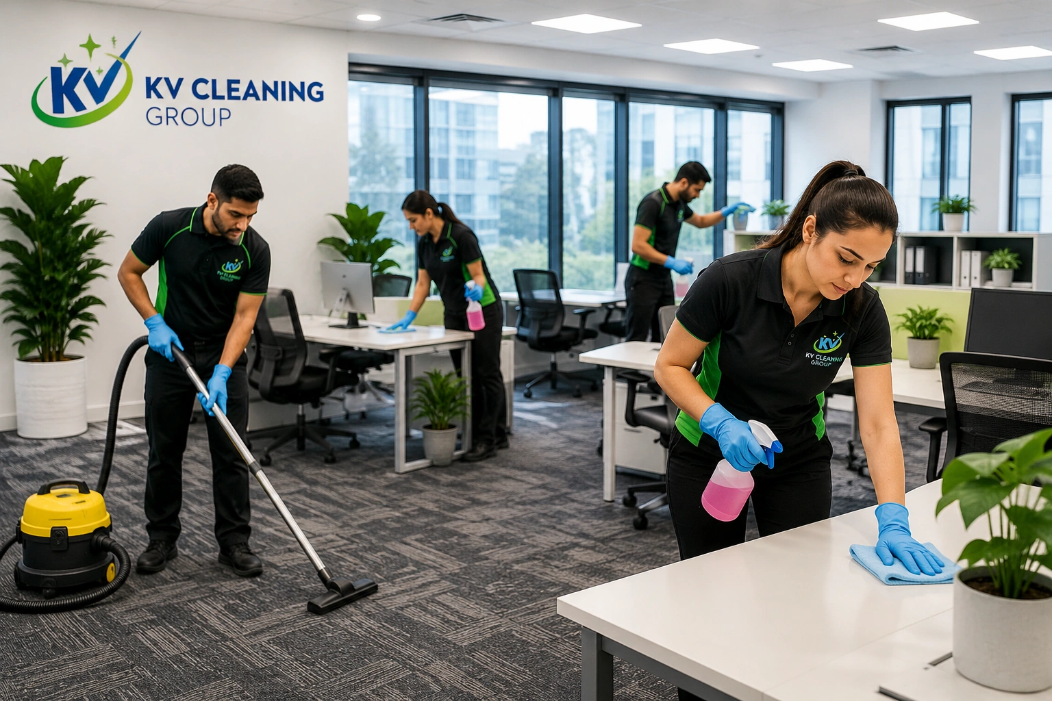 Professional commercial cleaning team cleaning a Sydney office