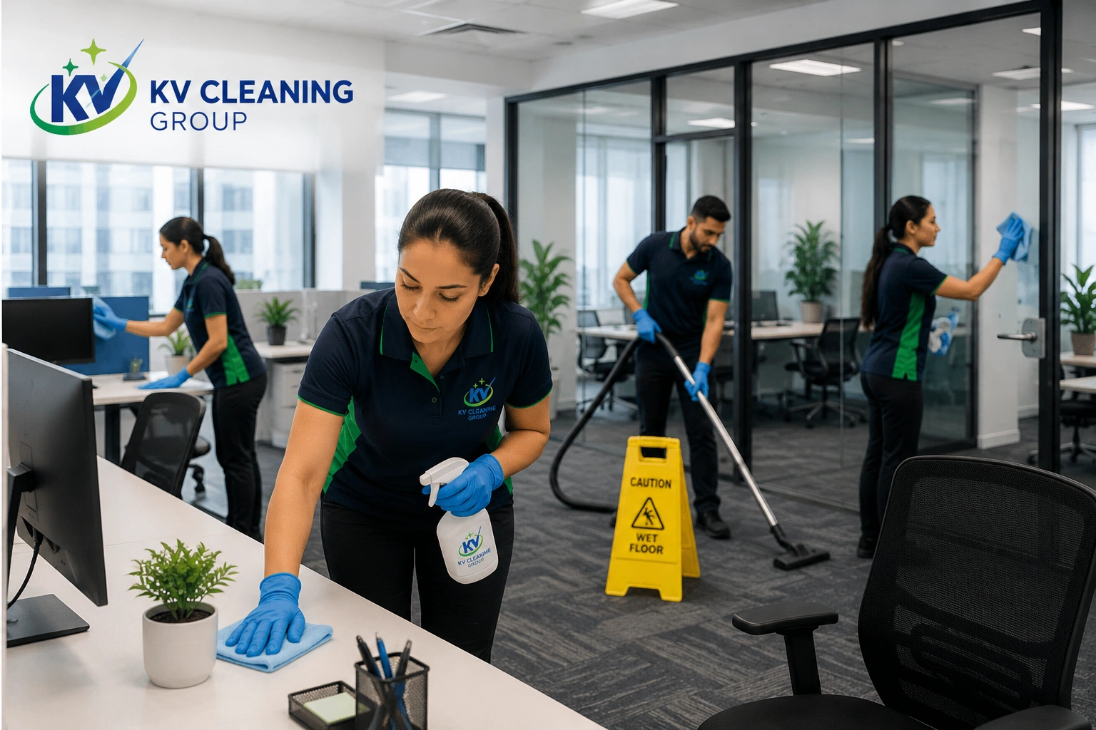 KV Cleaning Group team providing professional commercial cleaning in a Sydney office