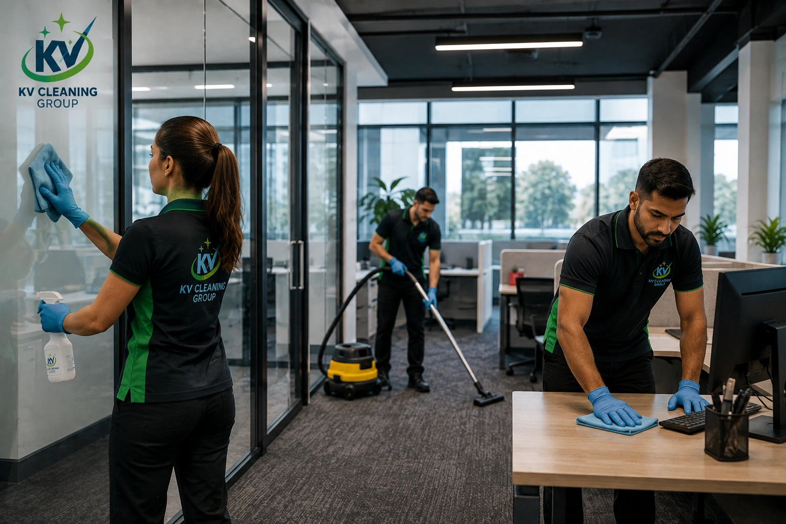 Professional cleaning team maintaining a Sydney commercial office